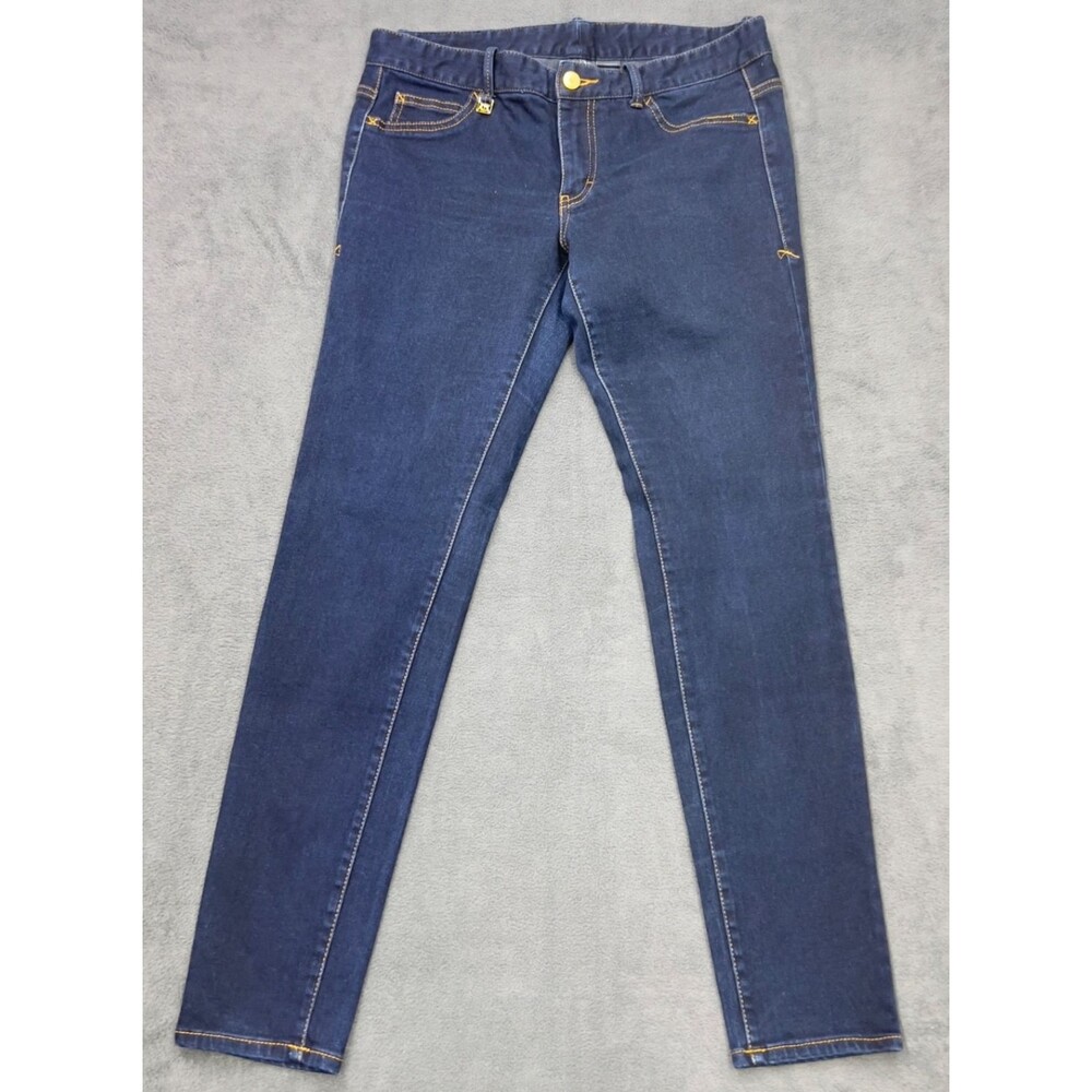 Armani Exchange Jeans Womens 10 Blue Excellent Slim Dark Indigo Gold Logo Denim